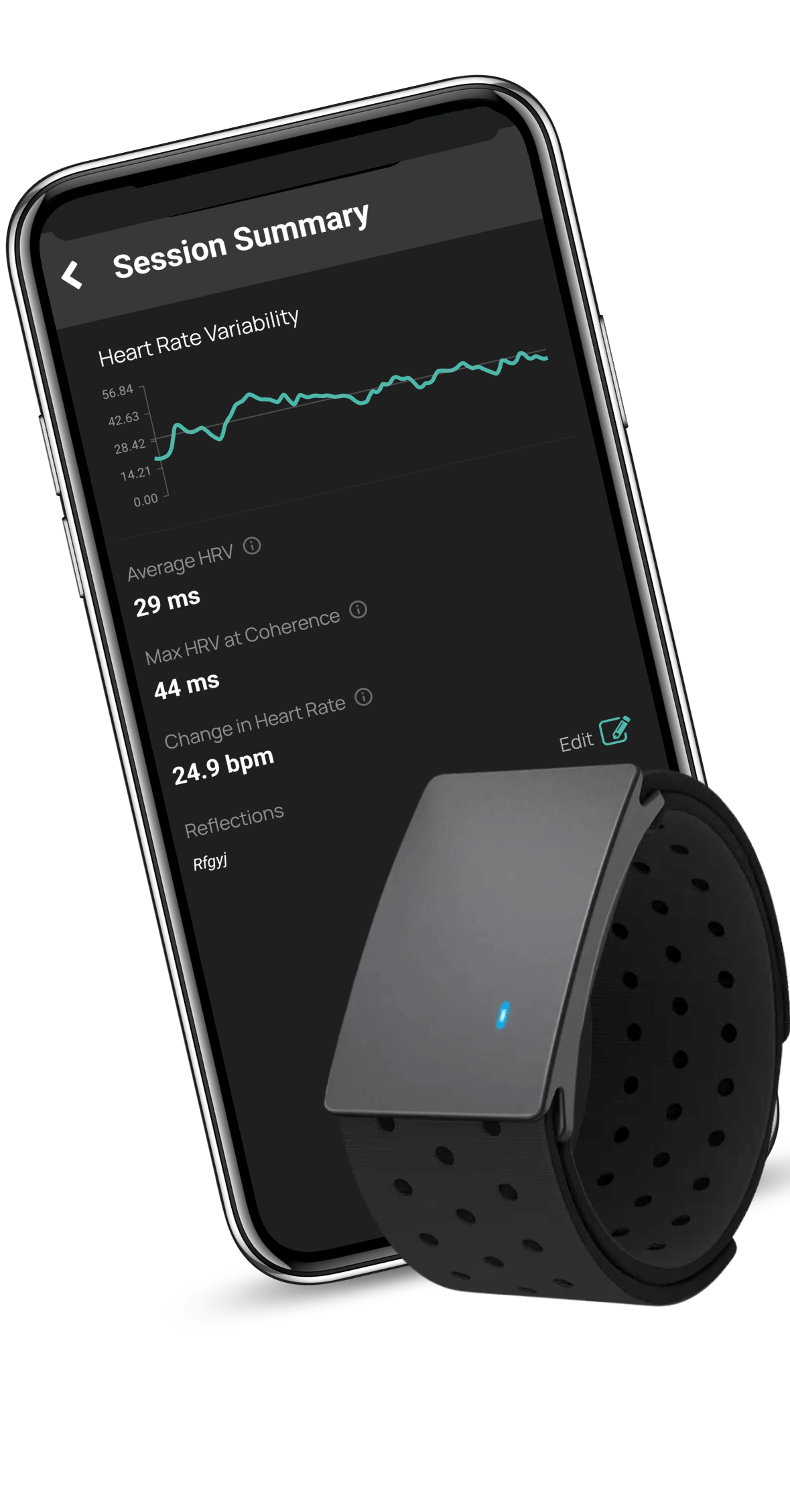 BaroShift Mastery Bundle — HRV session summary screen with armband device