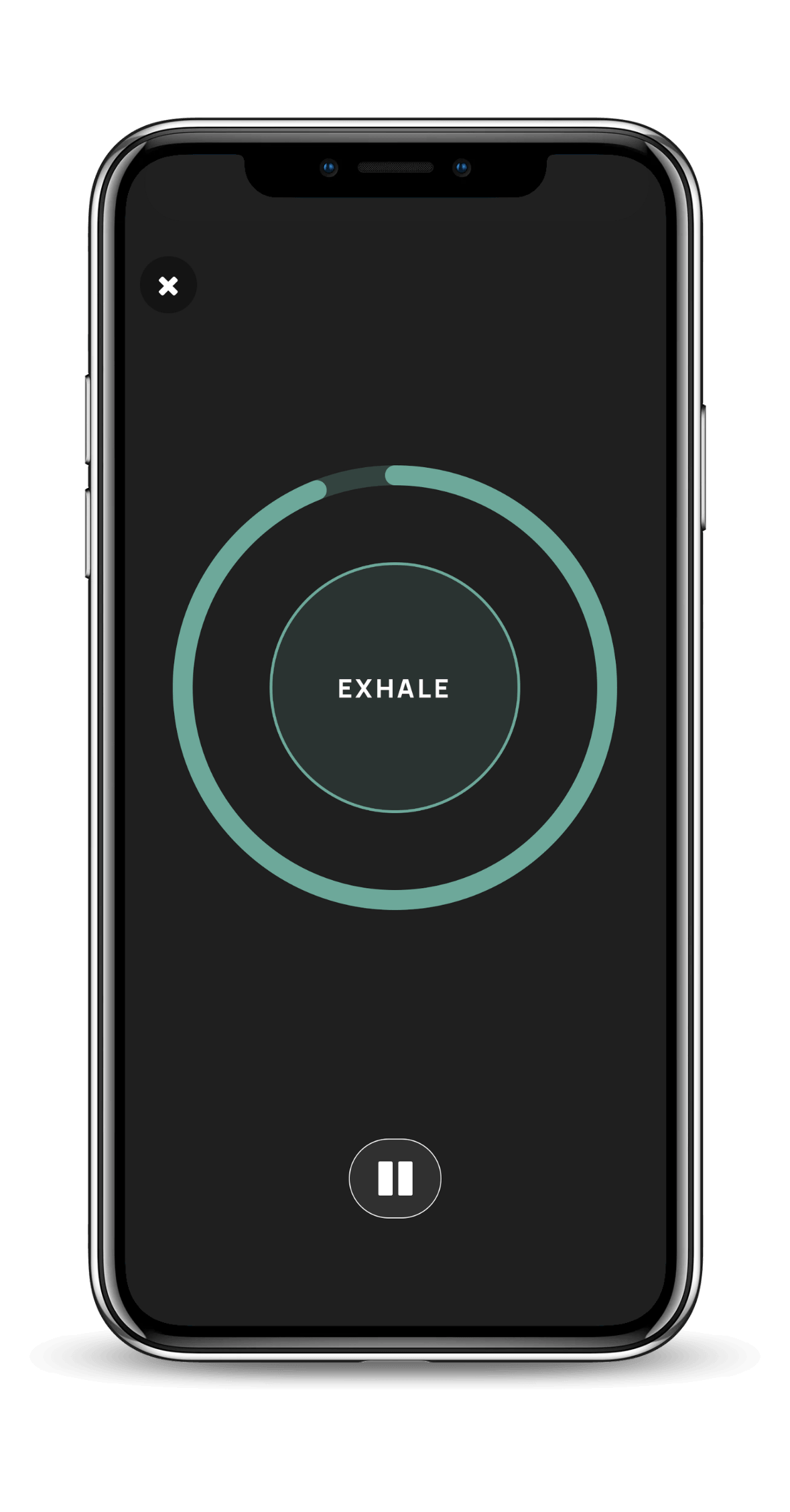 BaroShift app breath pacer mid-session, showing the exhale phase of the ring