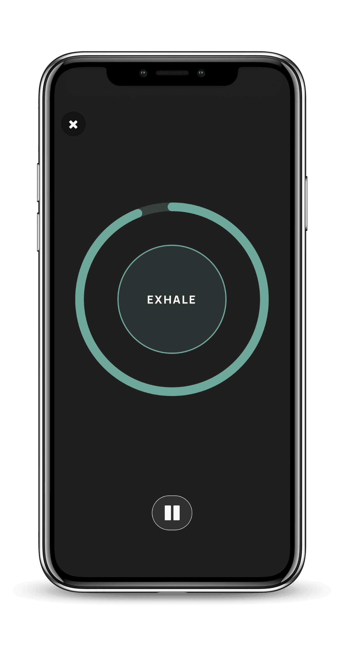 BaroShift app breath pacer mid-session, showing the exhale phase of the ring